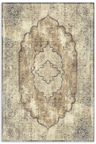 Pastel Home Bej Kahve Vintage Şönil Halı Kilim Yolluk Kaymaz Yıkanabilir Saça...