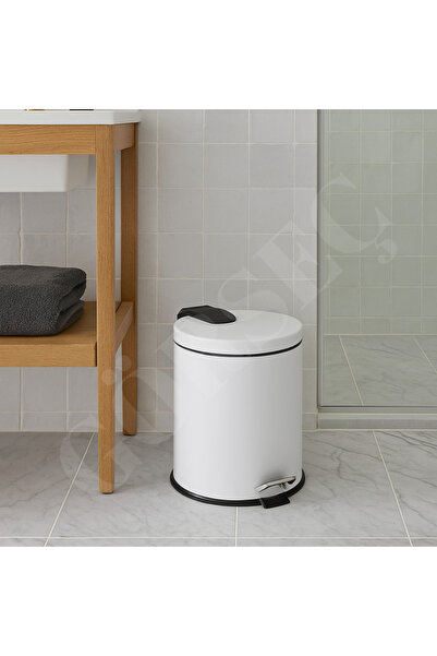 GörSeç White Kitchen Stainless Steel Pedal Metal 20 Liter Trash Can 20 Lt Luxury Trash Can Liter Bathroom