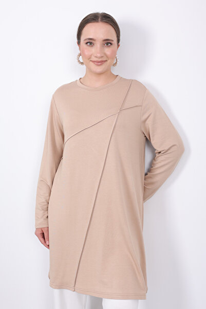 Linvey Günlük Rahat Şık Kadın Penye Yazlık Nervür Dikişli Geniş Kalıp Tunik