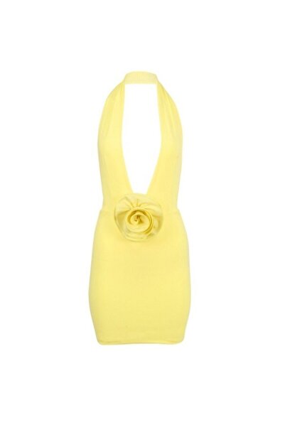 La Sarta Morella Yellow RoSe Detailed - CheSt and Back Low-cut JerSey Fabric Women'S DreSS