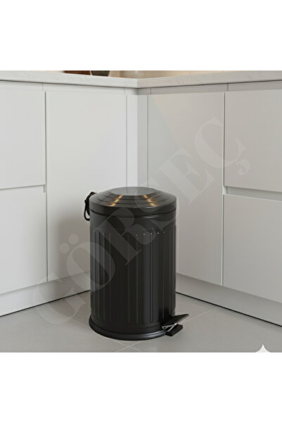 GörSeç 12 Liter Black Vintage Pedal Dustbin Kitchen Dustbin Bathroom Dustbin Shock Absorber Slow Lid
