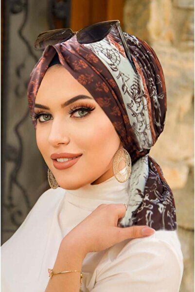 Aişe tesettür بونيه بإبزيم منقوش باللون البني الكريمي