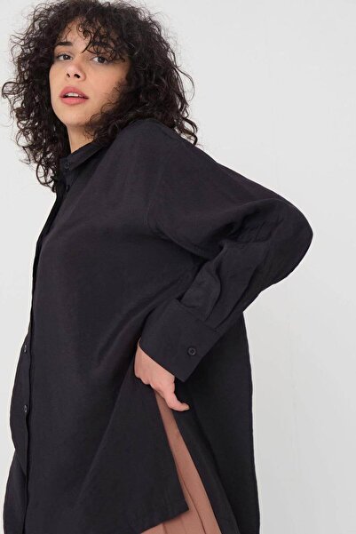 Addax Oversize Shirt with Side Slits G8128-H8Asn75