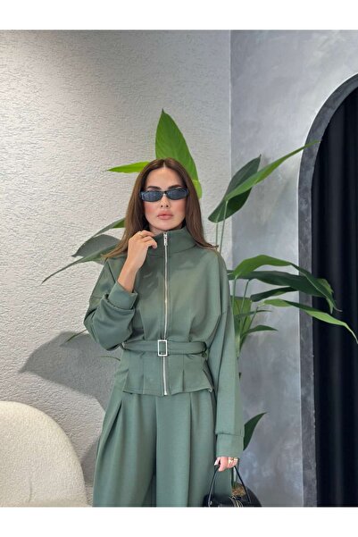 By Merve Darende Modal Suit with Belt Detail Cardigan