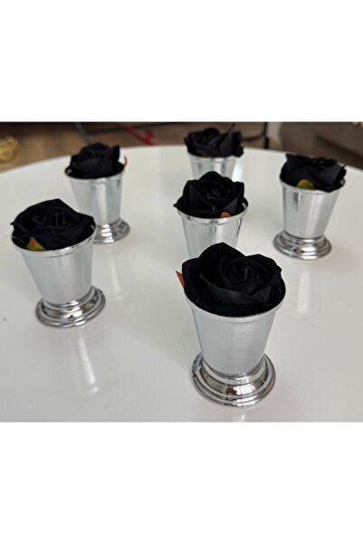 Elzemm store Decorative Silver Plated 6 Pieces Rose Bowl Includes Black Roses