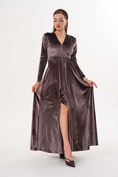 CİXAPLE Evening Dress Slit Velvet Dress