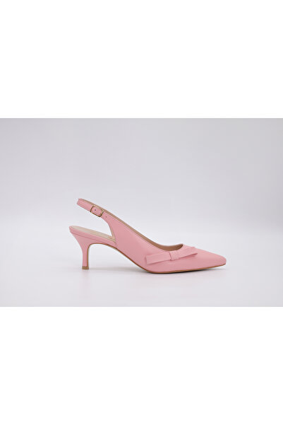 wanita milano Gerçek Deri Kadın İnce Topuklu Slingback Ayakkabı Ön Fiyonk Detaylı Zarif Şık