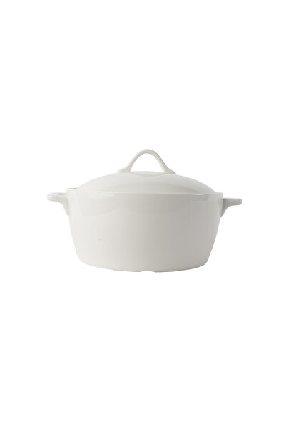 SQUALO Round Porcelain Bowl with Lid and Elegant Handle in Modern Design - White 30X24.5X17.8 cm