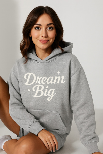 CLASSY.MODA Women's Hooded Kangaroo Pocket Oversize Sweatshirt with Dream Big Lettering on Front Casual Daily Style