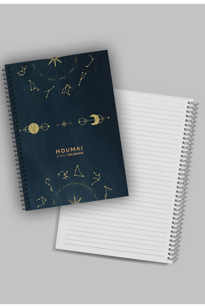 Yıldızistan 2 Pcs A5 Spiral Bound Unlined Notebook 96 Pages Cardboard Cover Black Planet Collection Series
