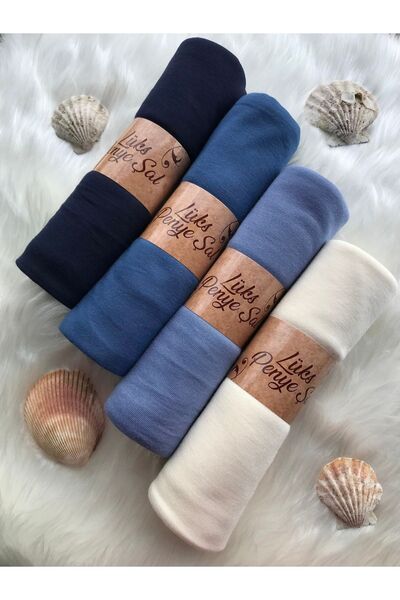 LA SEFA Jersey Shawl Set of 4 (NAVY BLUE - INDIGO - BOX BLUE - CREAM)