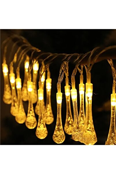 Skygo 10 Led 2 Metre Sarı Kristal Su Damlası Güneş Enerjili Led Işık Solar Bahçe Ağaç Lamba Aydınlatması