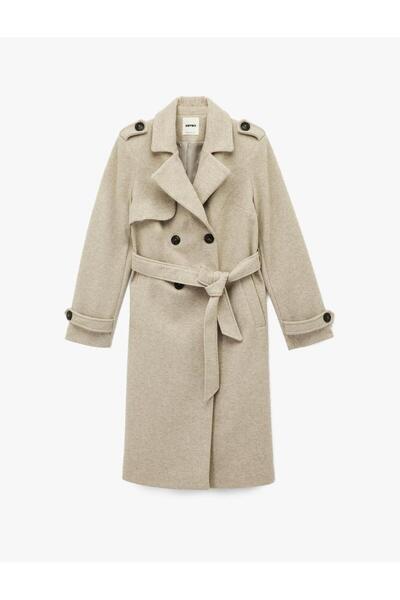 Koton Long Sleeve Double Breasted Belted Long Cashmere Coat (Aw 25)