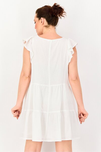 Brave Soul Women Plain Tiered Dress, White