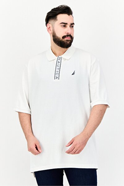 Nautica Men Regular Fit Brand Logo Short Sleeves Polo, White