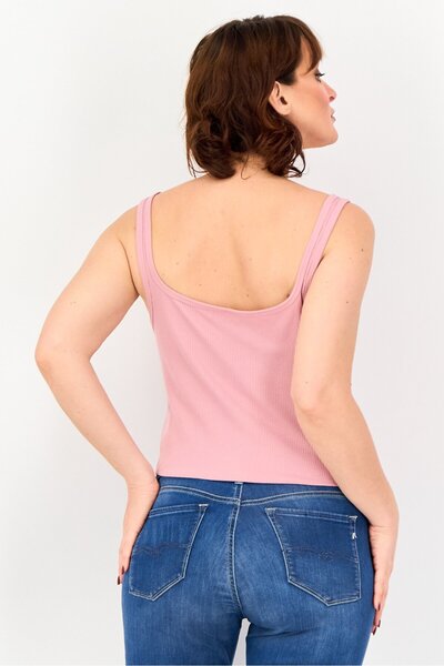 Aeropostale Women Square Neck Sleeveless Ribbed Tank Top, Dark Pink