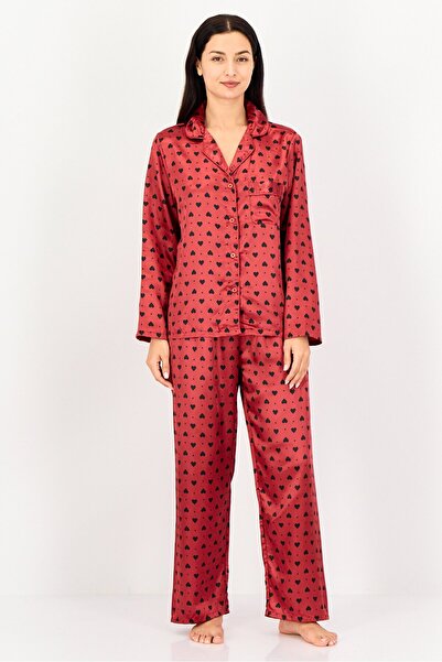 Bebe Women 2 Pcs Allover Print Long Sleeve Top And Bottom Pajama Set, Multicolor