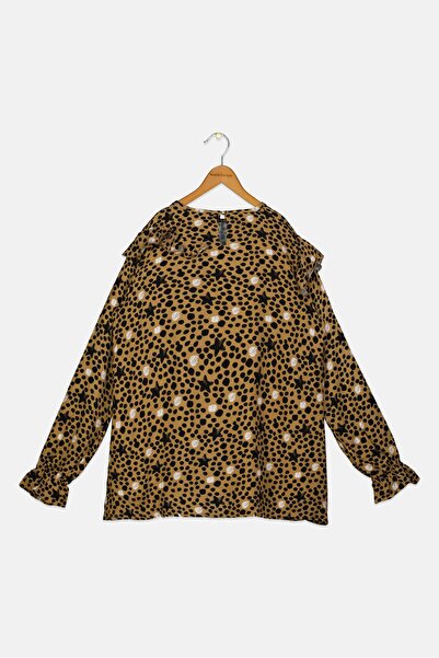 Overkids Kids Girl Crew Neck Long Sleeves Allover Print Top, Light Brown