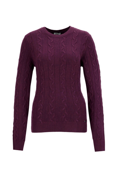 Jeep Bisiklet Yaka Basic Saç Örgü Desenli Mürdüm Kazak Kadın J5WL-KZK7128