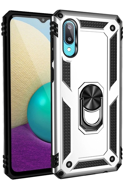 ykavm Samsung Galaxy A02 Case Sofia Ring Silicone Cover - Silver-(5796)