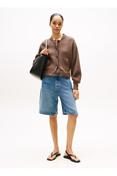 Tommy Hilfiger Dik Yaka Standart Düz Kahve Kazak Kadın WW0WW45692GTO