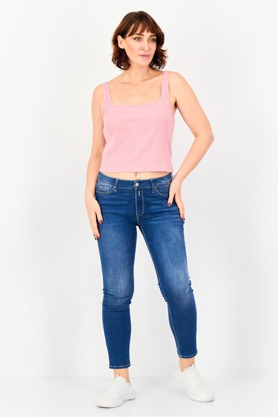 Aeropostale Women Square Neck Sleeveless Ribbed Tank Top, Dark Pink