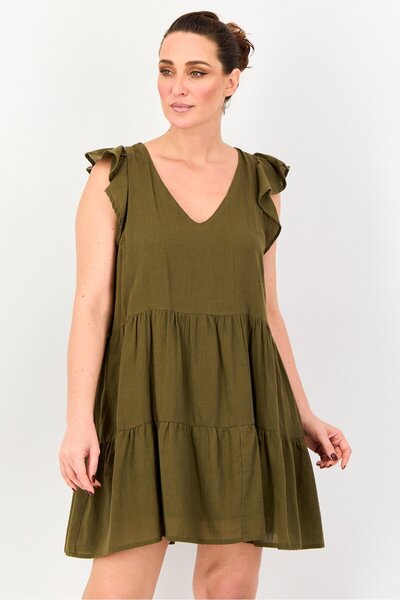 Brave Soul فستان قصير سادة للنساء، زيتوني