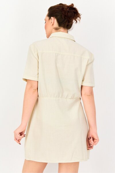 Brave Soul Women Plain Shirt Dress, Beige
