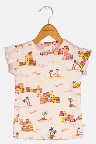 Feetje Toddlers Girl Graphic Print Ruffle Sleeve Top, Multicolor