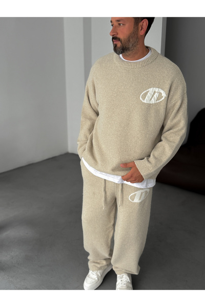 BYBASICMAN Beige g Detailed Oversize Knit Sweater G-18114