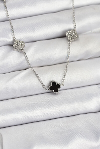 Lisinya 316L Steel Chain Silver Color Black and Zircon Stone Baby Boy Clover ...
