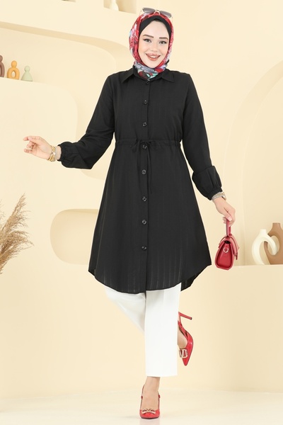 ModaMerve Beli Tünelli Hijab Tunic 3061Ktr750-Ms Black