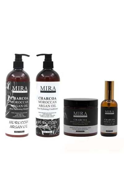 Mira مجموعة العناية بالشعر بالأرغان والفحم للشعر المعالج - شامبو ٥٠٠ مل، بلسم...