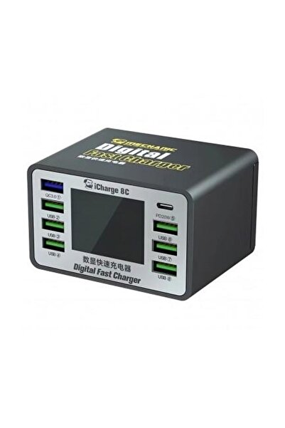 MECHANIC Incarcator Statie 8C with Display 45W 3A 7 x USB-A - 1 x USB-C Negru