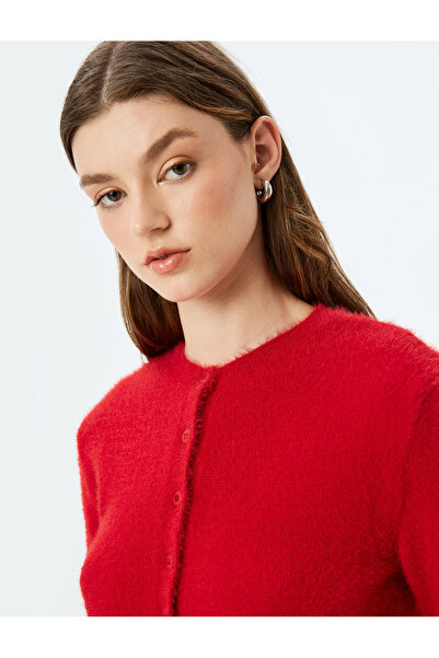 Koton Long Sleeve Round Neck Buttoned Plush Cardigan