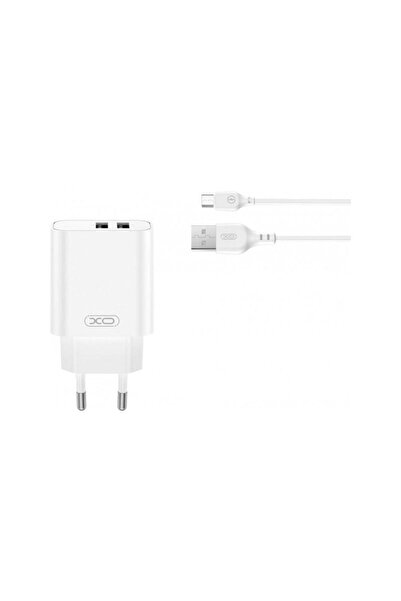 XO Design Incarcator Retea Cu Cablu microUSB CE34 12W 2.4A 2 x USB-A Alb