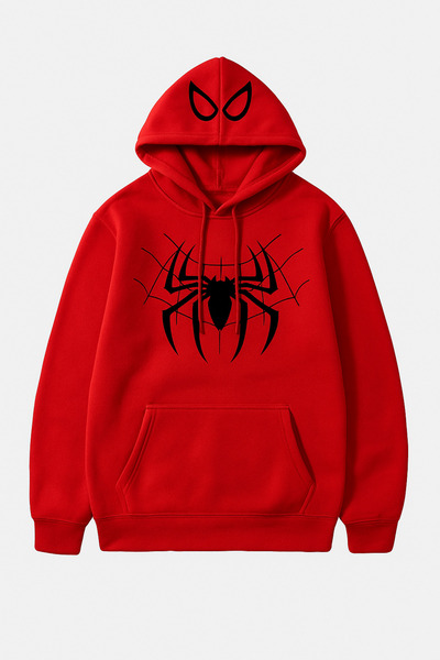 CLASSY.MODA Unisex 3 Thread Hooded Kangaroo Pocket Sweatshirt Spider Pattern Printed Comfortable Casual Style