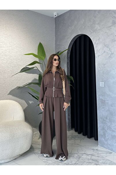 By Merve Darende Modal Suit with Belt Detail Cardigan
