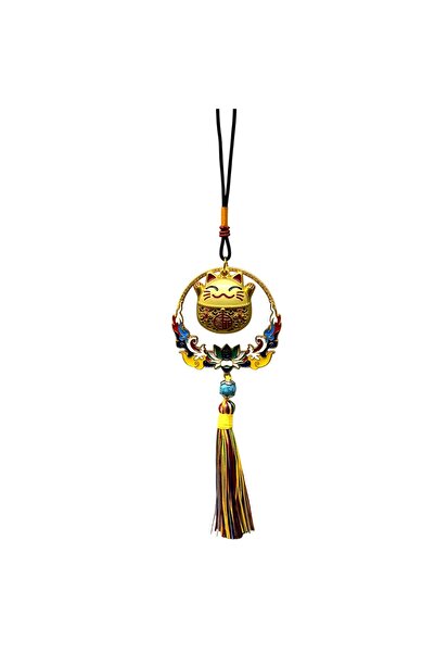 Wolawood Colorful Tassel Detailed Feng Shui Lucky Cat Hanging Accessory Ornament Bringing Positive Energy and Abundance
