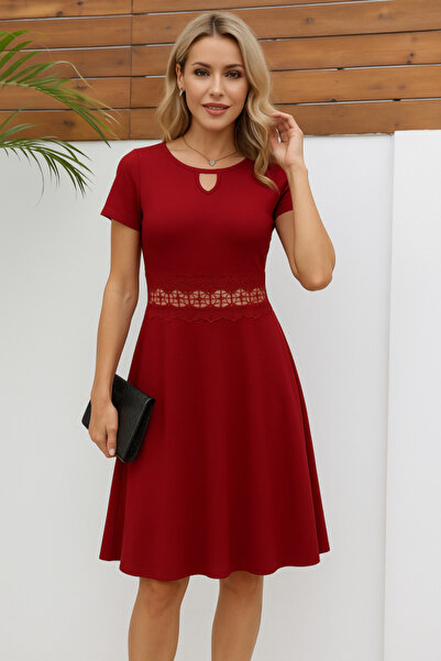 JANES فستان Janjan نسائي بأكمام قصيرة ورقبة دائرية ومزين بتفاصيل متدلية