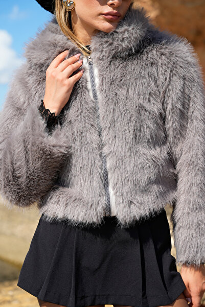 ASEDE Κοντό μήκος με φερμουάρ και μαλακή επένδυση παλτό με συνθετική γούνα