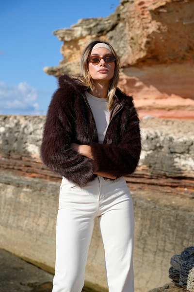 ASEDE Fermuarlı Kısa Boy Yumuşak Doku Astarlı Kürk Mont