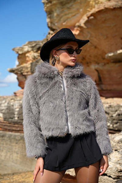 ASEDE Κοντό μήκος με φερμουάρ και μαλακή επένδυση παλτό με συνθετική γούνα