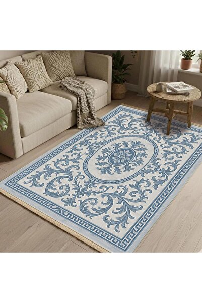 Markaev Mavi Çini Vintage Dokuma Taban Halı 377 YNG