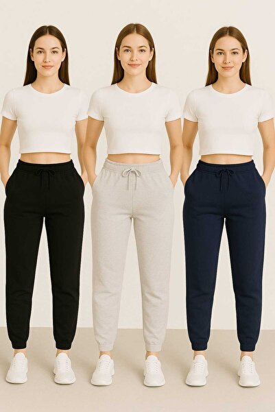 TREND ALİSSE 3 ΤΕΜΑΧΙΑ ΜΑΥΡΟ-ΓΚΡΙ-ΝΑΥΤΙΚΟ ΜΠΛΕ Παντελόνι Φόρμας Jogger με Καν...