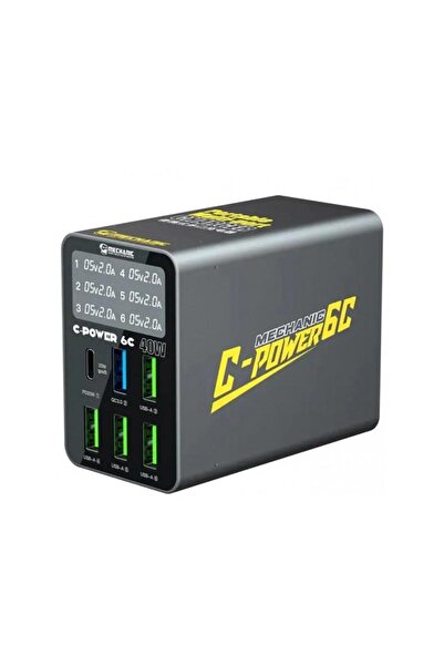 MECHANIC Incarcator Statie 6C with Display 40W 3A 1 x USB-C - 5 x USB-A Negru