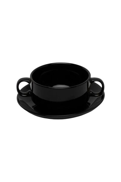 SQUALO Porcelain Bowl with Saucer, Black (Set of 6) - 6x14.3x14.3 cm