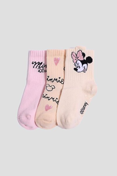 DeFacto Kız Bebek Disney Mickey & Minnie Kaydırmaz Taban 3'lü Pamuklu Uzun Çorap F6995A5NS