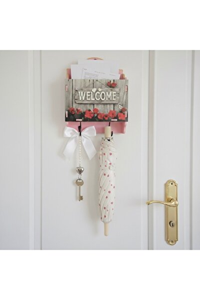 ALY DURU حامل مفاتيح خشبي على شكل صندوق بريد مع حاملين للمفاتيح