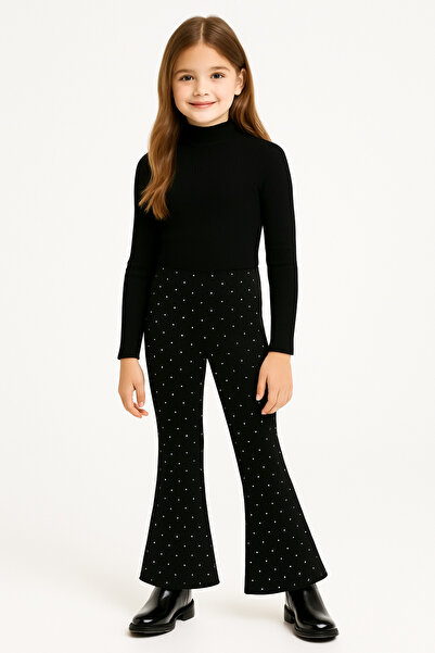 mini kanka Stone Detailed Spanish Flare Comfortable, Flare Flexible and Stone Embroidered Girls' Suit 4-12 Years Old